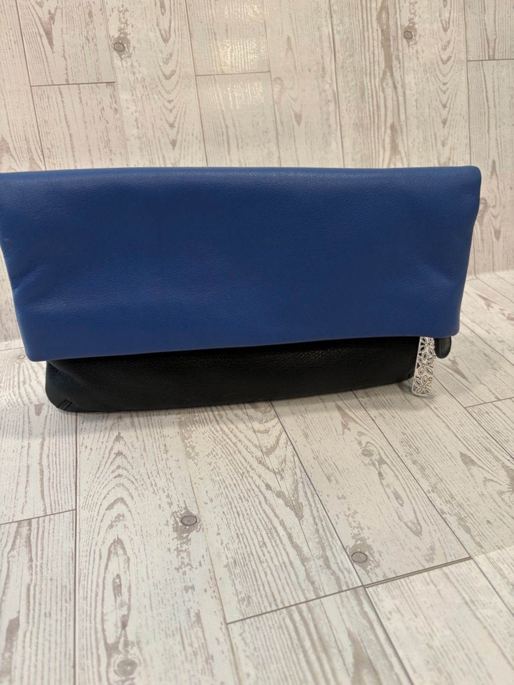 Brighton Blue and Black Fold-Over Clutch